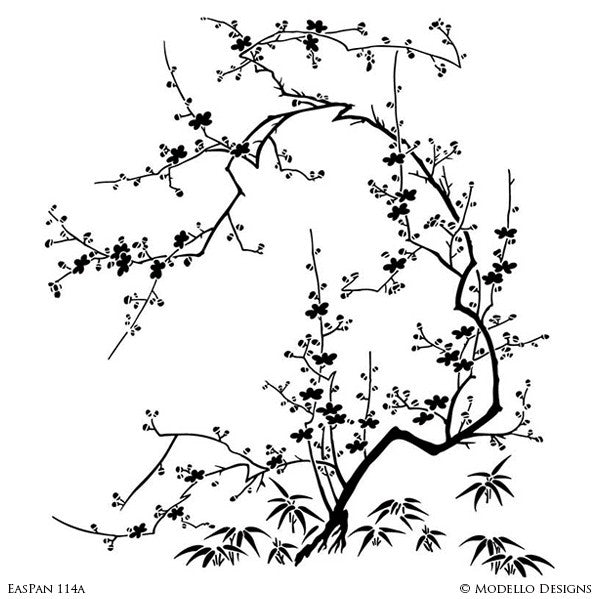 Large Cherry Blossom Tree Wall Mural Stencils - Asian Oriental Decor Painted with Modello Custom Stencils
