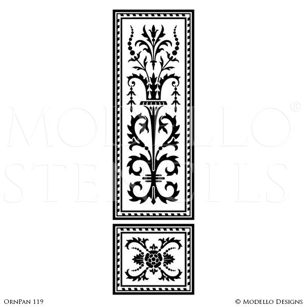 Tall Large Door Wall Window Panel Stencils for Vintage Ornamental Style Decorating - Modello Custom Wall Stencils