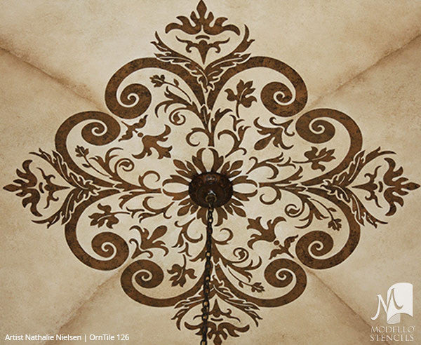 Painted Ceiling Tile Stencils with Classic European Style - Modello Custom Stencils