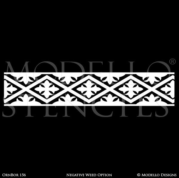 Painted Wood Floor Stairs with Stenciled Border Designs - Modello Custom Stencils