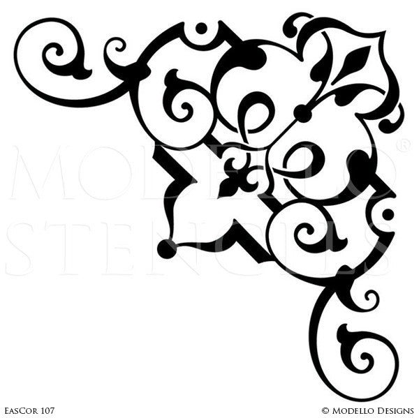Moroccan, Asian, Indian Decor Ideas and Exotic Interiors - Custom Painted Corner Stencils