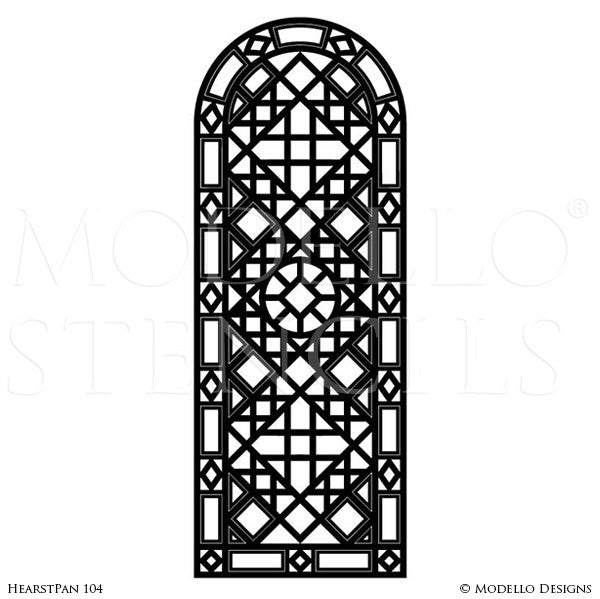 Geometric Pattern Painted on Glass Mirror Doors Windows - Professional Wall Painting Designs - Modello Custom Panel Stencils