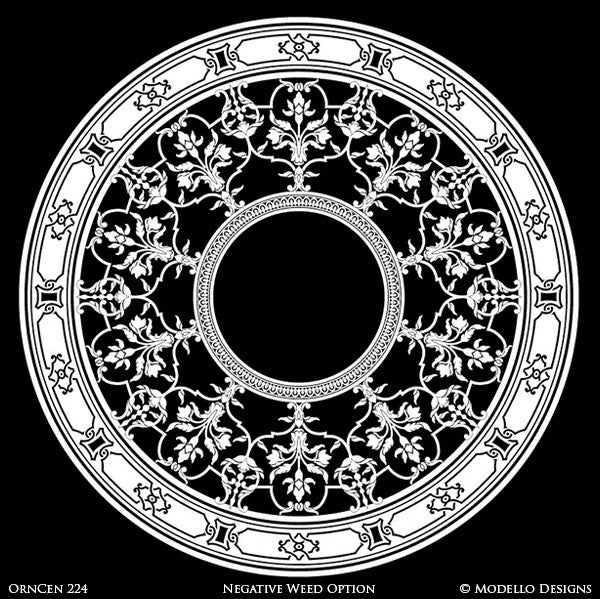 Old World and European Design and Decor with Ceiling Medallions Stencils - Large Adhesvie Stencils - Modello Custom Stencils
