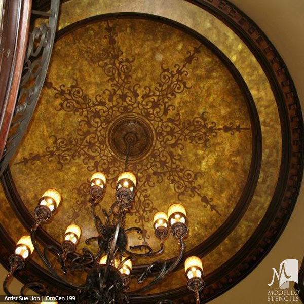 Large Adhesive Patterns Stenciled on Ceiling Decor - Custom Medallion Stencils