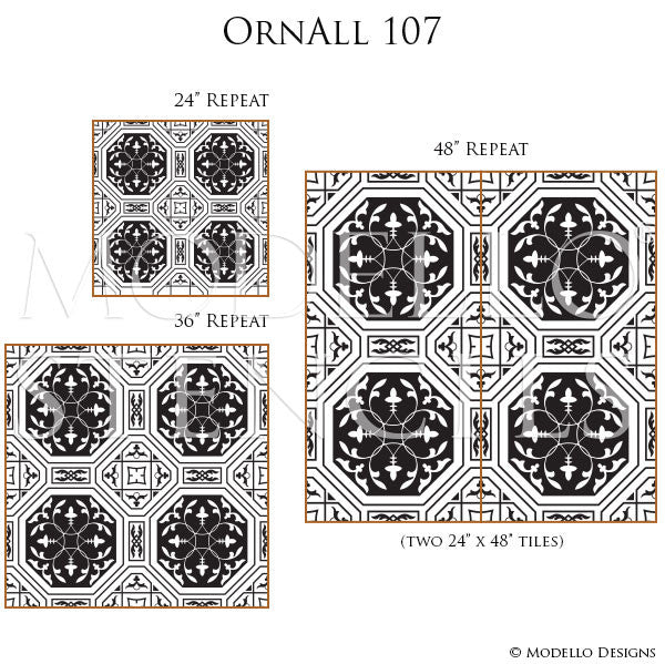 Custom Cut Stencils for Painting Tiled Walls with Large Patterns - Modello Custom Self Adhesive Stenciling