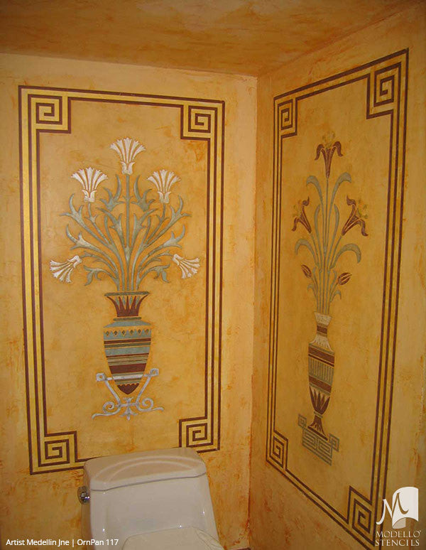 Tall Large Door Wall Window Panel Stencils for Art Deco Plant Flower Ornamental Style Decorating - Modello Custom Wall Stencils