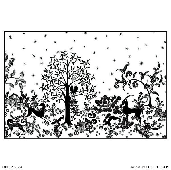 Large Wall Mural with Nature Forest Animal Designs - Decorative Adhesive Wall Stencils for Painting - Modello Designs