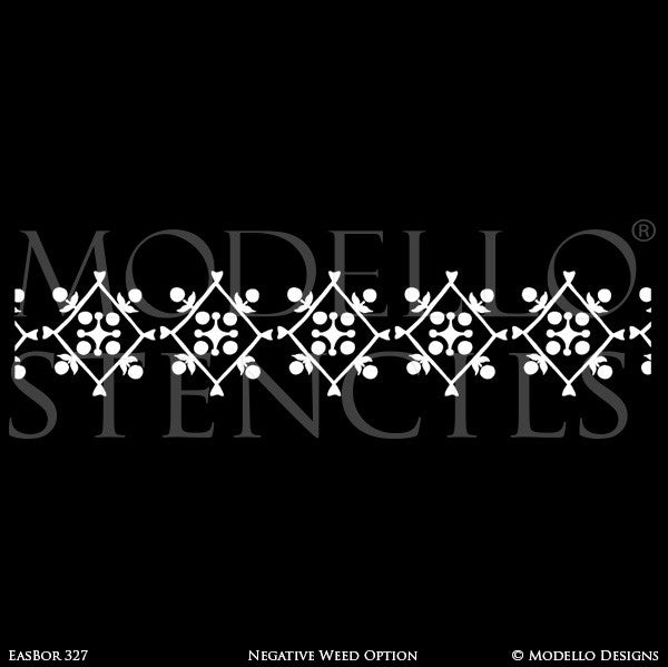 Oriental Asian Designs Painted onto Faux Carpet and Ceiling Border Stencils - Modello Custom Stencils