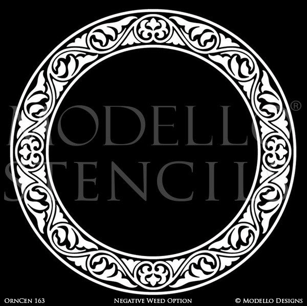 Circle Medallion around Light Fixture on Grand Ceiling - Modello Custom Adhesive Stencils