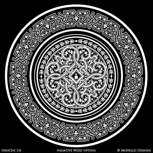 Global Chic Grand Ceiling Stencils with Ceiling Medallions Patterns - Modello Custom Stencils Designs with Exotic Home Decor
