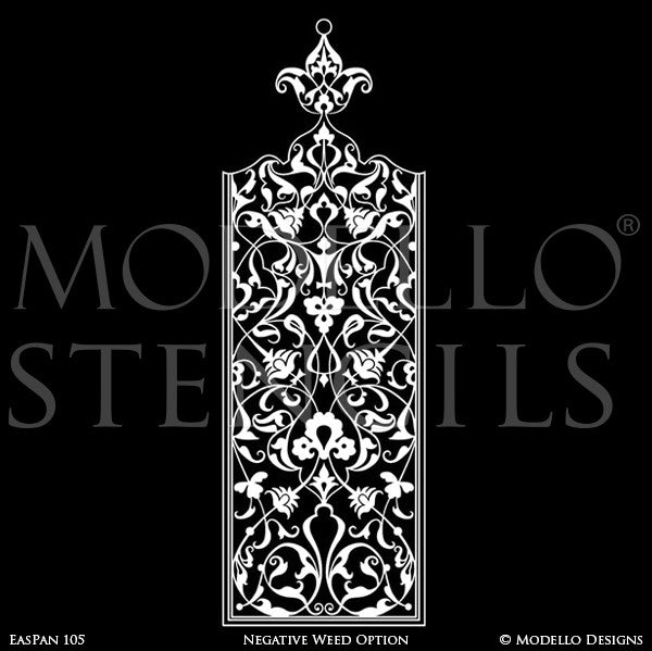 Moroccan Asian Indian Design and Interiors - Painted Wall Panel Patterns - Modello Custom Stencils for Decorating Walls, Ceilings, Floors