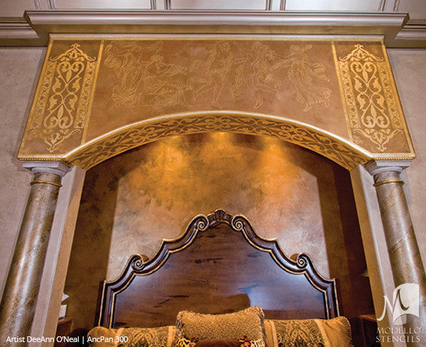 Large Wall Mural Stencils - Stenciled Painted Greek Roman Statues Women Goddesses - Modello Custom Stencils for Painted Walls & Furniture Projects