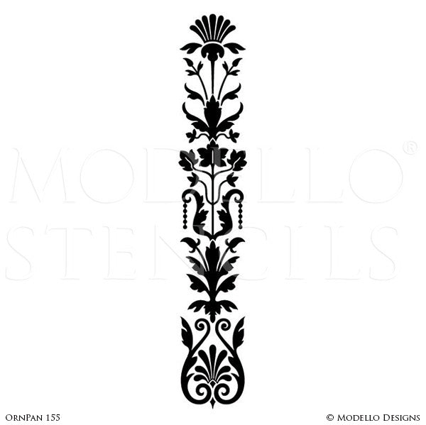 Long Panel Shape Painted on Furniture, Archways, Glass Windows - Large Ornamental Decorative Designs - Modello Custom Furniture Panel Stencils