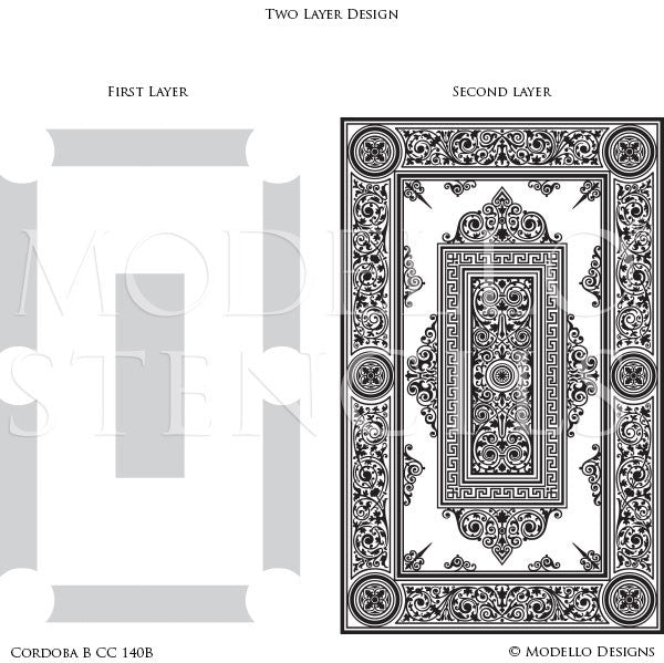 Asian Inspired Home Decor and Large Faux Carpet Floor Stencils - Modello Custom Stencils