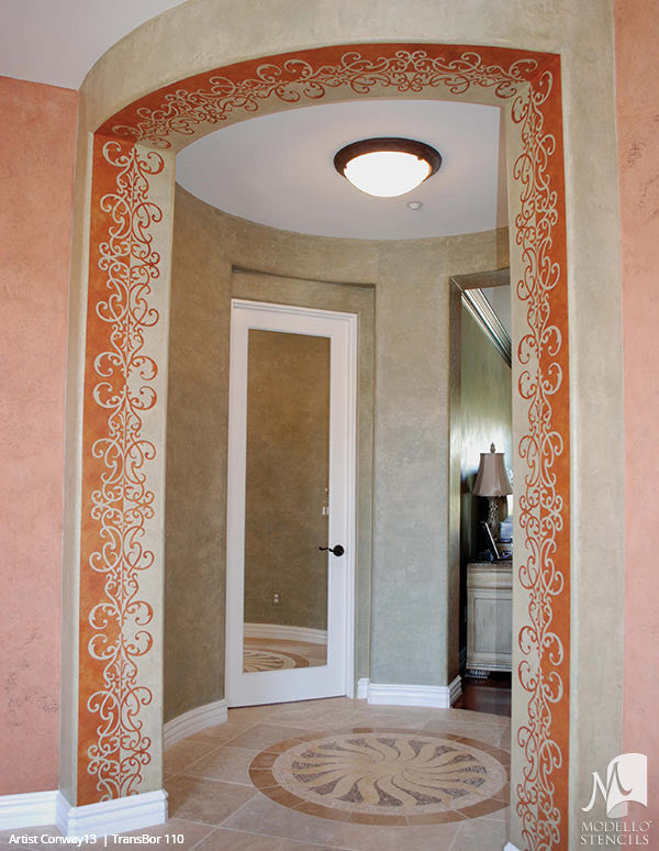 Decorative Wall Finish Painted with Transitional Borders Designs - Modello Custom Stencils