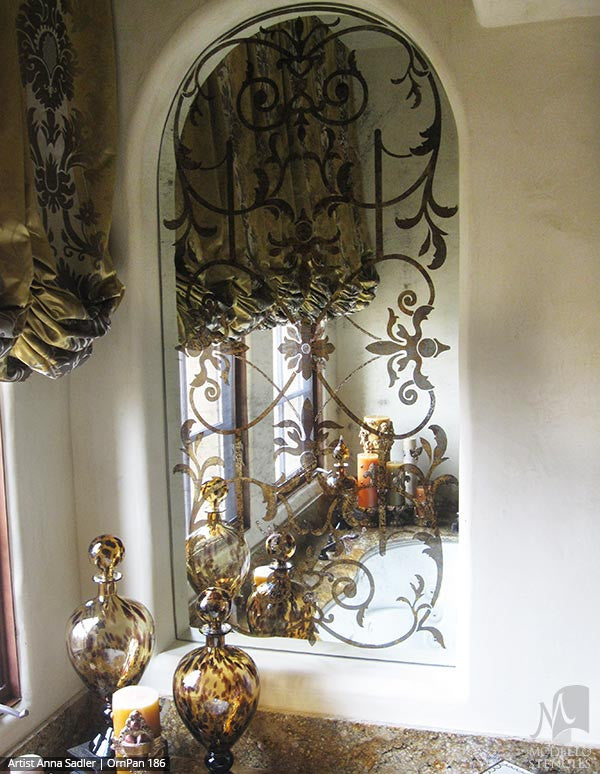 Decorative Panel Stencils for Stenciling Mirror Window Glass Designs - Modello Custom Stencils for Traditional Classic Decor