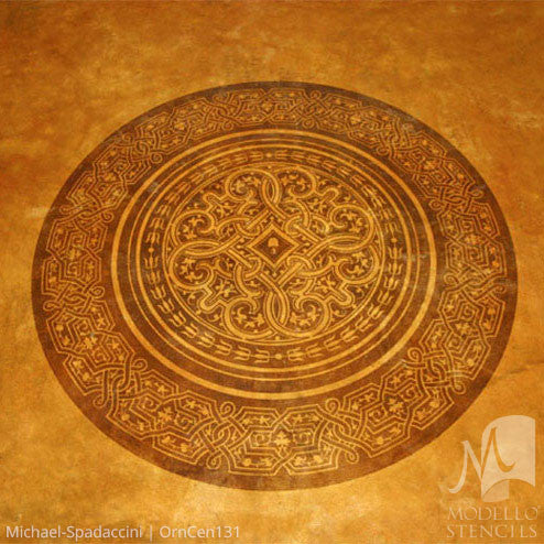 Global Chic Grand Ceiling Stencils with Ceiling Medallions Patterns - Modello Custom Stencils Designs with Exotic Home Decor