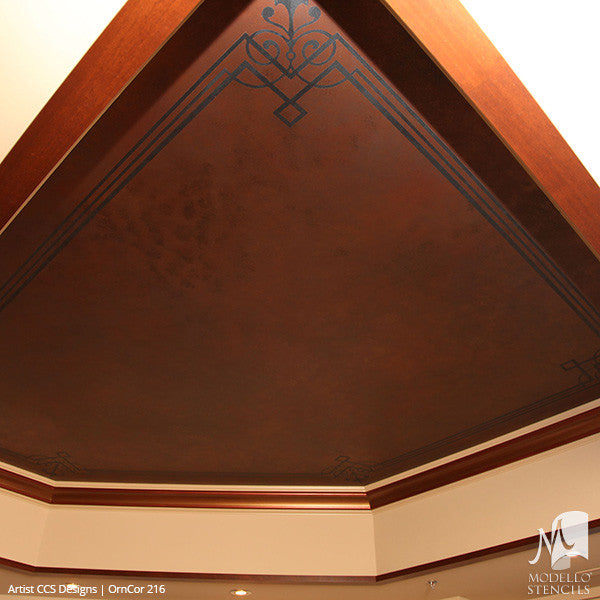Ceiling Corners Painted with Adhesive Stencils - Modello Designs