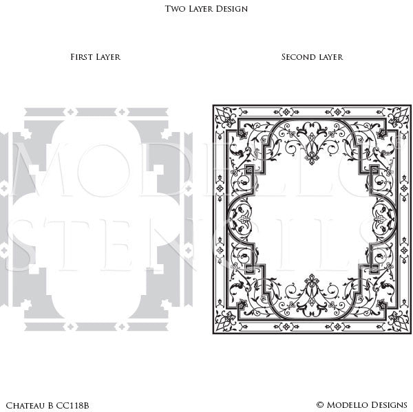 Classic and Ornate Stencil Designs for Floor Painting and Stenciling Ceiling Decor - Modello Custom Stencils
