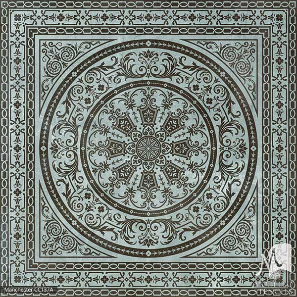 Old World and European Design and Decor - Large Tile Floor Carpet Stencils - Modello Custom Stencils