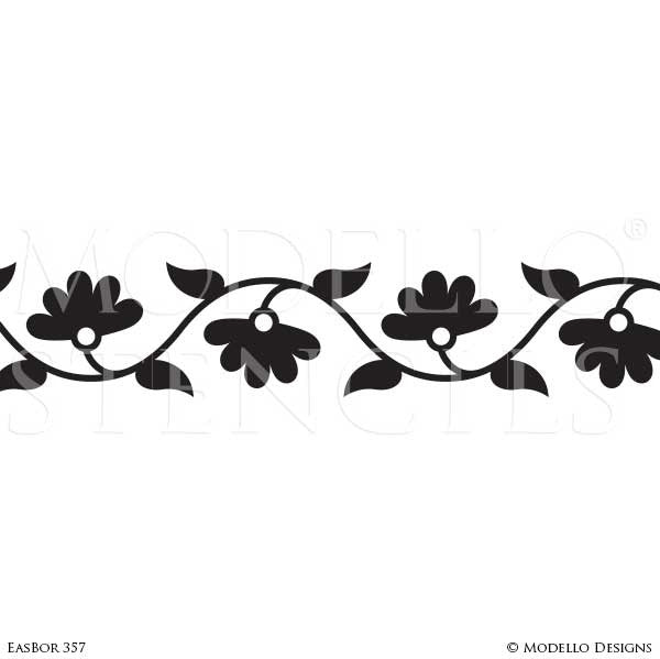 Asian Flower Border Stencils for Painting Decorative Wall Finish - Modello Designs