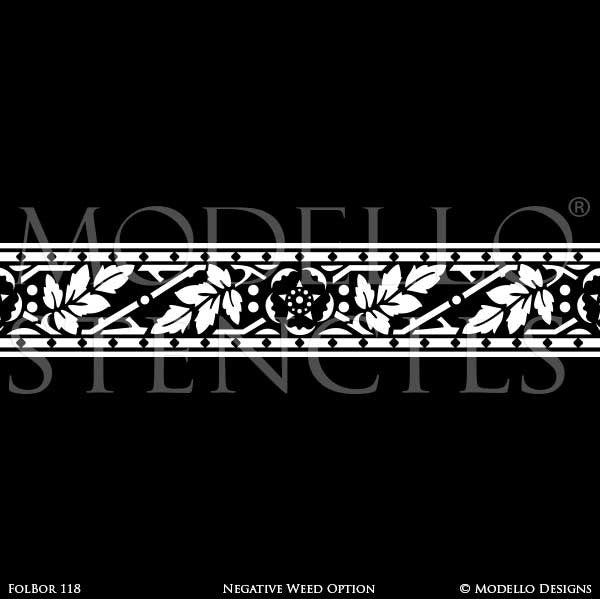 Foliate Leaves Design for Wall Mural Painting - Border Stencils from Modello Custom Stencils