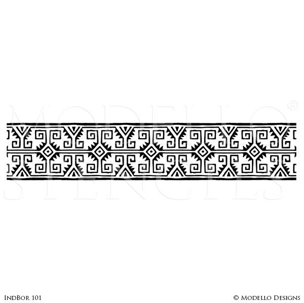 Tribal African Pattern - Painted Wall Mural Border Designs - Large Custom Stencils for Decorating