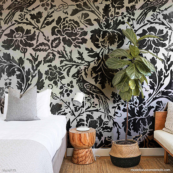 Modern Flower Wall Stencil for Painting Large Floral Patterns Painted on  Accent Wall Mural in Bedroom or Nursery 