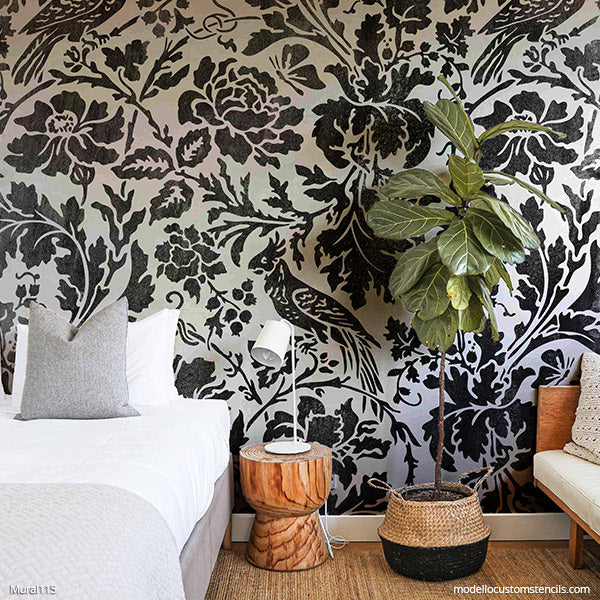 Large Stencil for Painting DIY Mural Floral Wall Art Bedroom Feature Wall Stencils - Modello Custom Stencils - modellocustomstencils.com