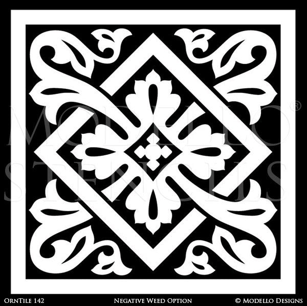 Large Ornamental Tile Stencils for Painting Floor Carpets and Ceilings - Modello Custom Stencils