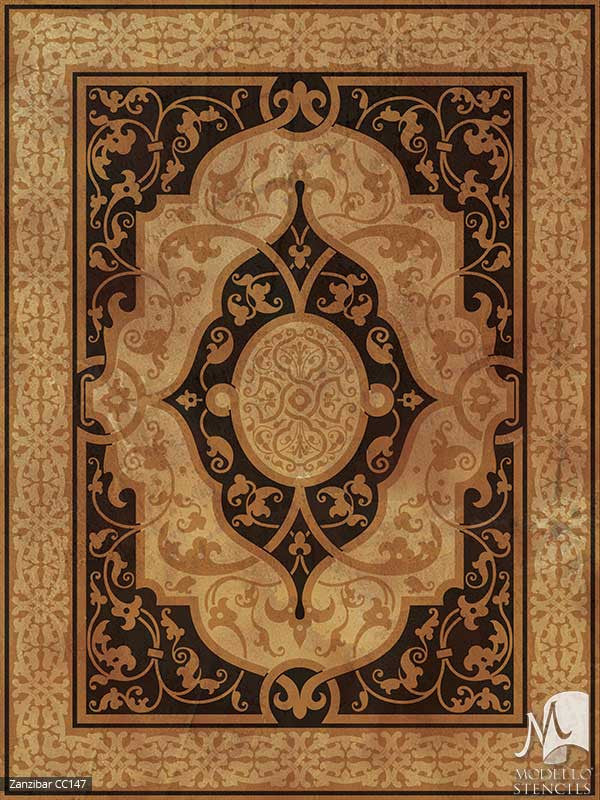 Indian, Asian, and Moroccan Decor and Bohomian Interiors - Modello Custom Floor Carpet Panel Stencils