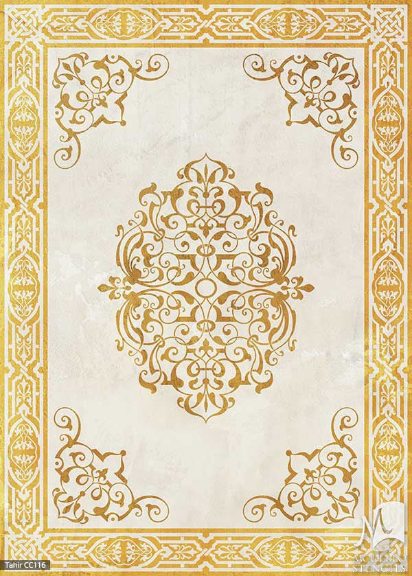 Indian, Asian, and Moroccan Decor and Bohomian Interiors - Modello Custom Floor Carpet Panel Stencils