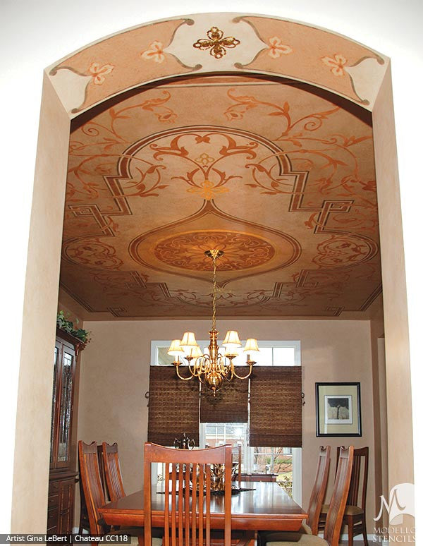 Dining Room Ceiling Stencils - Painting Classic Patterns with Panel Stencils
