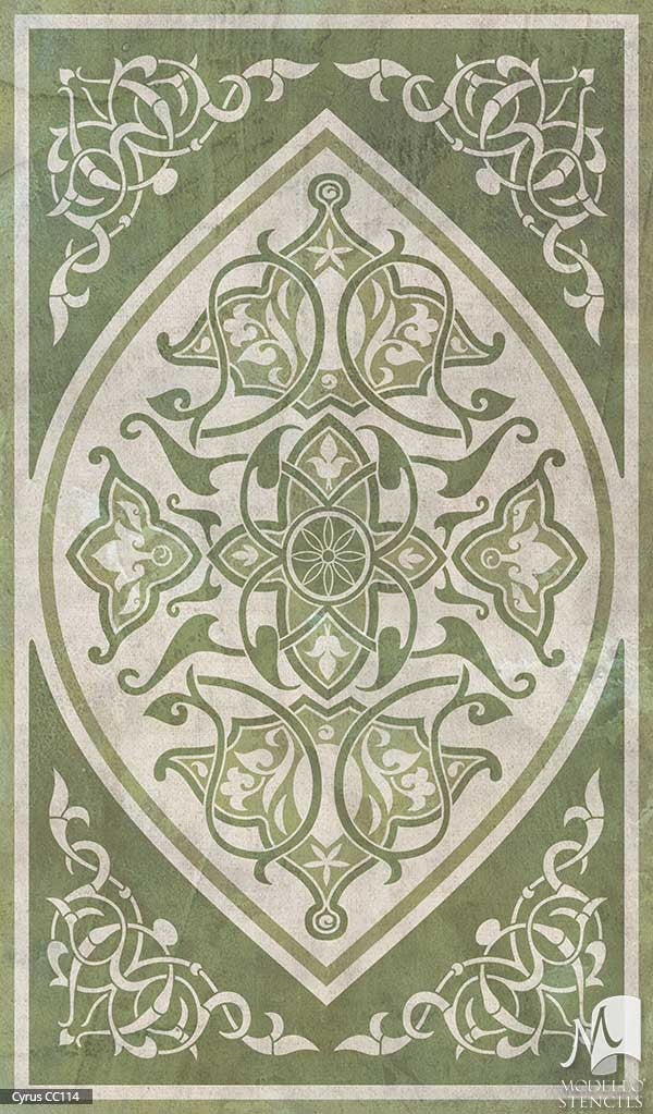 Large Designer Stencils for Painting Colorful Patterns on Concrete Floor Carpets - Modello Custom Stencils