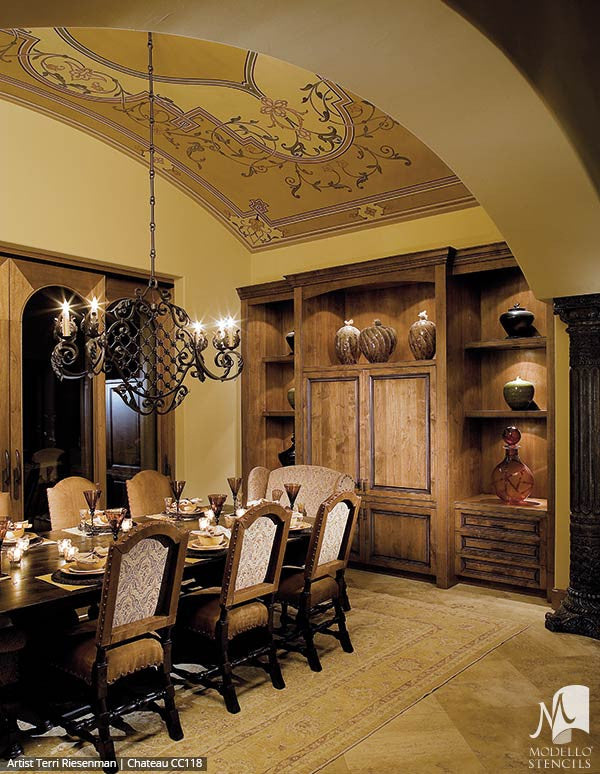 Designer Stencils with Painted Ceiling Decor - Custom Ceiling Panel Stencils