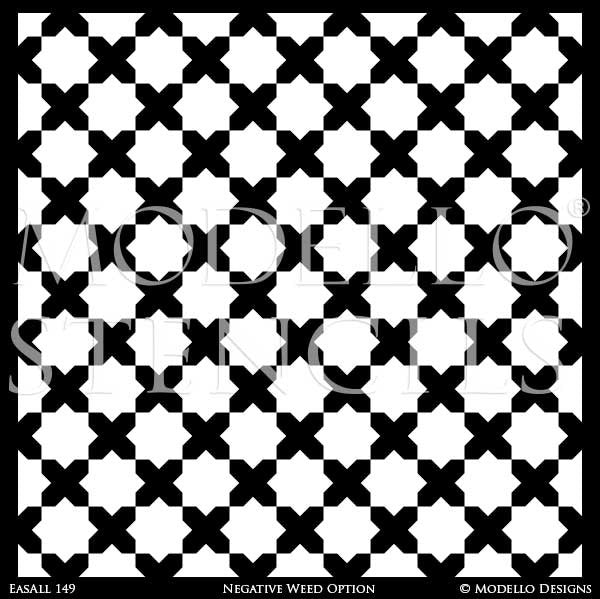 Modern or Tribal or Asian Decorating Idea using Large Geometric Pattern Wall Stencils - Modello Designs