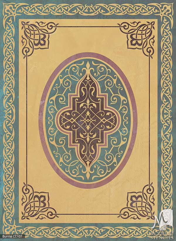 Indian, Asian, and Moroccan Decor and Bohomian Interiors - Modello Custom Floor Carpet Panel Stencils