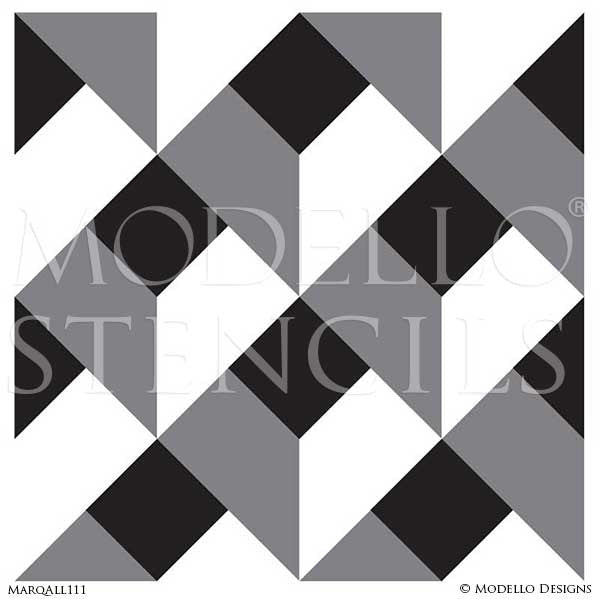 Geometric Floor Patterns Stained Wood Modello Marquetry Stencils