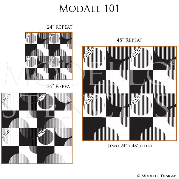 Modern Geometric Patterns Painted on Wall or Floor - Modello Custom Stencils