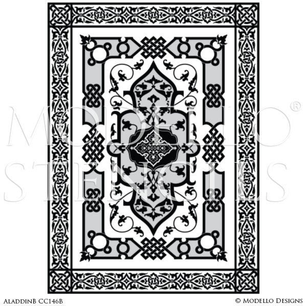 Custom Painted Carpet Floors and Classic Ceiling Stencils - Modello Custom Cut Vinyl Stencils