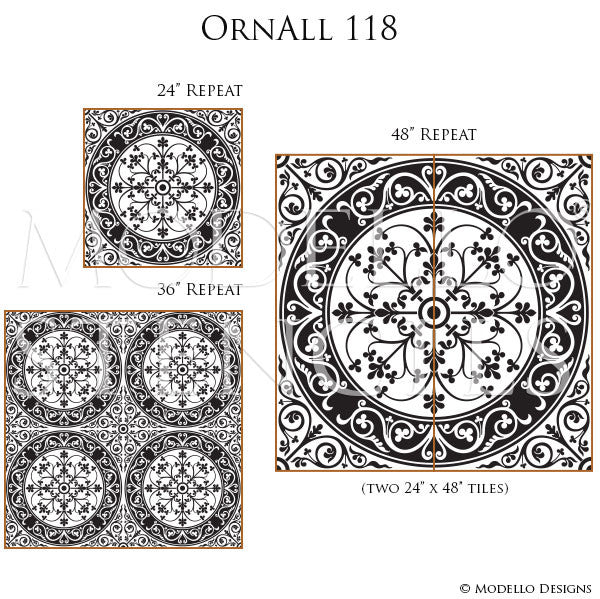 Tiles Stenciled on Wall Mural or Floor Makeover - Modello Custom Stencils