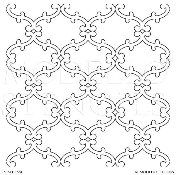 Geometric Pattern Stenciled on Custom Wall Decor - Moroccan, Asian, Tribal Wallpaper Wall Stencils - Modello Designs