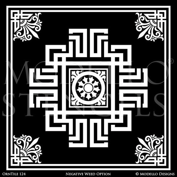 Modern Tile Patterns Painted and Stained on Wood Floors - Modello Custom Stencils