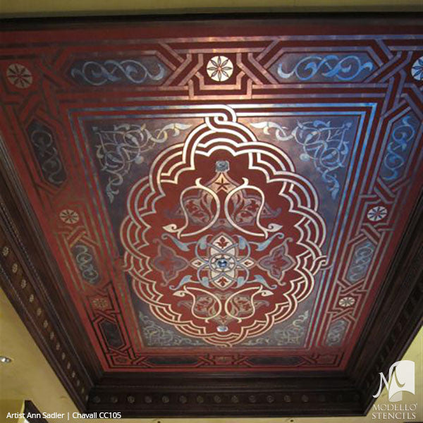 Grand Ceiling Stencils with Ornate Designs and European Style Interior Decor - Modello Custom Stencils