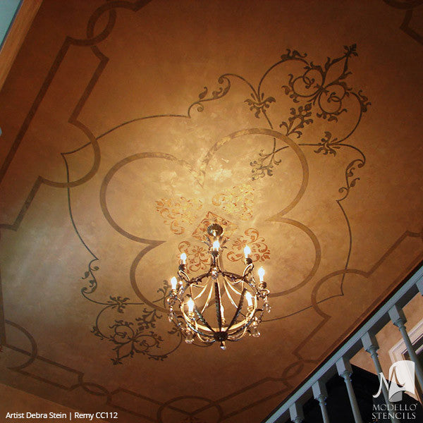 Grand Ceiling Stencils with Ornate Designs and European Style Interior Decor - Modello Custom Stencils