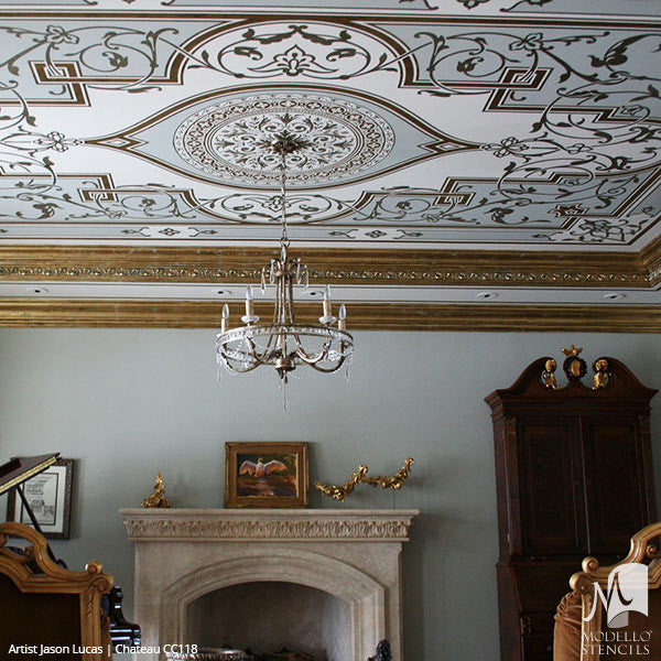 Traditional Ceiling Designs with Large Panel Stencils - Modello Custom Stencils
