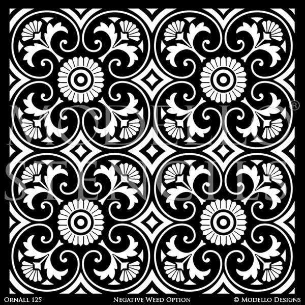 Painted Tile Patio Concrete Floor Stencils - Modello Custom Stencils