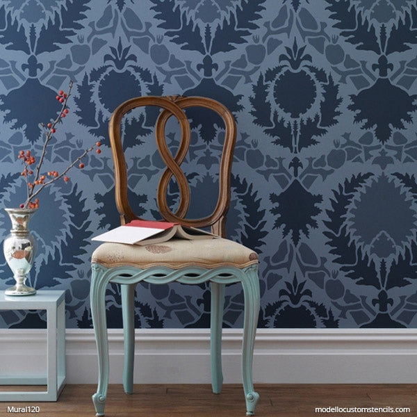 Decorative Suzani Damask Wallpaper Pattern DIY Mural Painting Stencils - Modello Custom Stencils