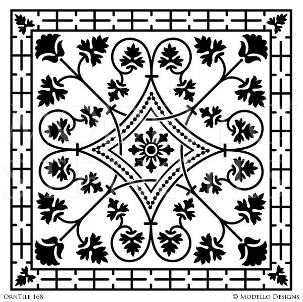 Classic and Detailed Tile Designs for Floor Painting and Ceiling Decor - Modello Custom Stencils