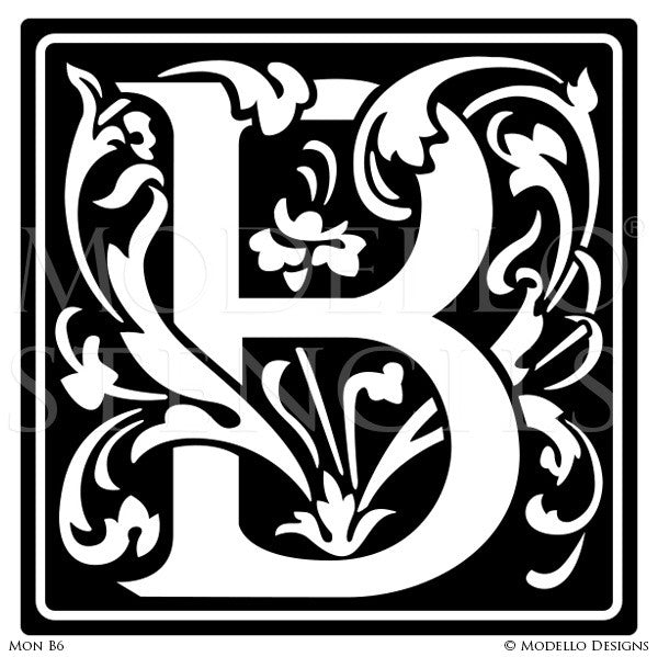 Letter B Decorative Monograms Alphabet Stencils for Painting - Modello Custom Stencils